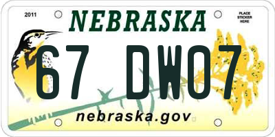 NE license plate 67DW07