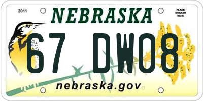 NE license plate 67DW08