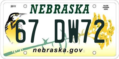 NE license plate 67DW72