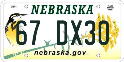NE license plate 67DX30