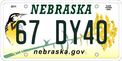 NE license plate 67DY40