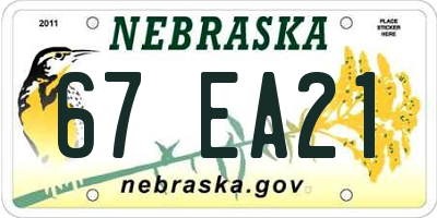 NE license plate 67EA21