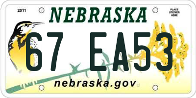 NE license plate 67EA53