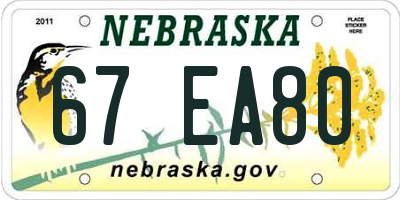 NE license plate 67EA80