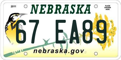 NE license plate 67EA89
