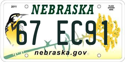 NE license plate 67EC91
