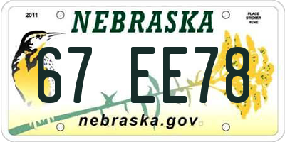 NE license plate 67EE78