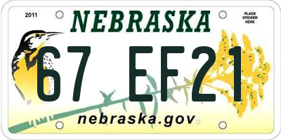 NE license plate 67EF21