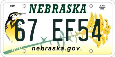NE license plate 67EF54