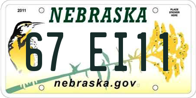 NE license plate 67EI11
