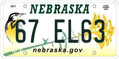 NE license plate 67EL63