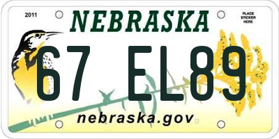 NE license plate 67EL89