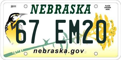 NE license plate 67EM20