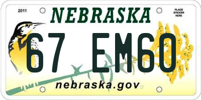 NE license plate 67EM60