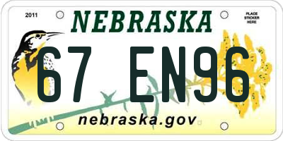 NE license plate 67EN96
