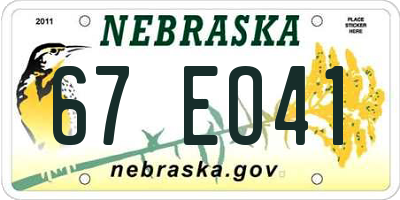 NE license plate 67EO41
