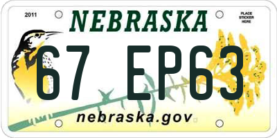 NE license plate 67EP63