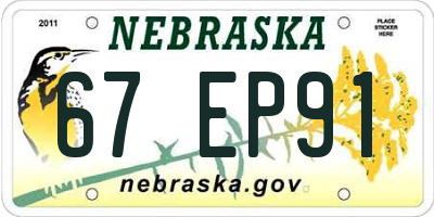 NE license plate 67EP91
