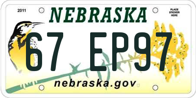 NE license plate 67EP97