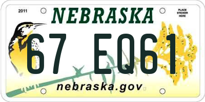 NE license plate 67EQ61