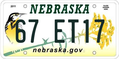 NE license plate 67ET17