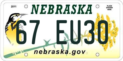 NE license plate 67EU30