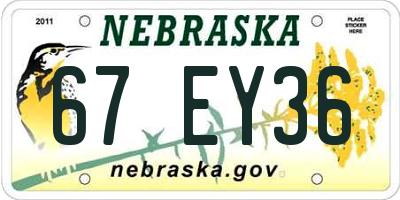NE license plate 67EY36