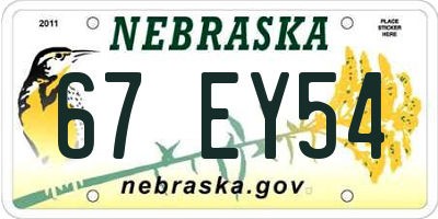 NE license plate 67EY54