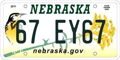 NE license plate 67EY67