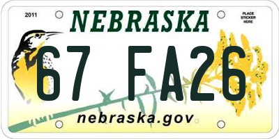 NE license plate 67FA26