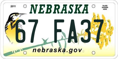 NE license plate 67FA37