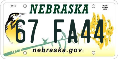 NE license plate 67FA44