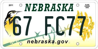 NE license plate 67FC77