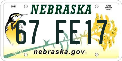 NE license plate 67FE17