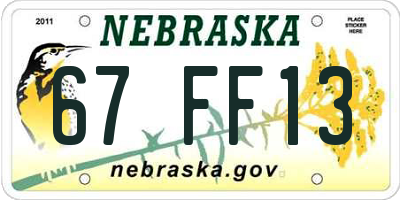 NE license plate 67FF13