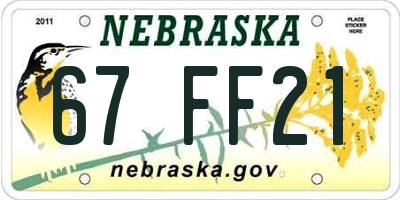 NE license plate 67FF21