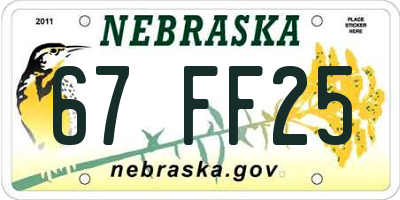 NE license plate 67FF25