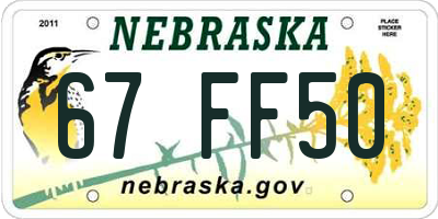 NE license plate 67FF50