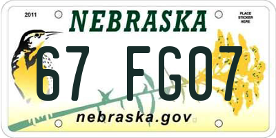 NE license plate 67FG07