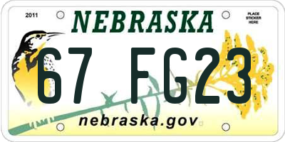 NE license plate 67FG23