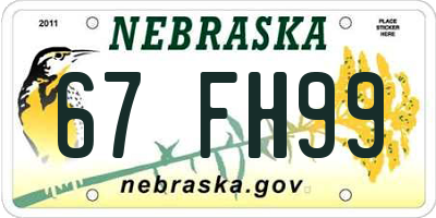 NE license plate 67FH99