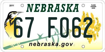NE license plate 67FO62