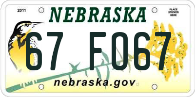 NE license plate 67FO67