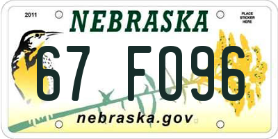 NE license plate 67FO96