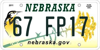 NE license plate 67FP17