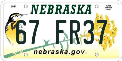 NE license plate 67FR37