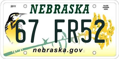 NE license plate 67FR52