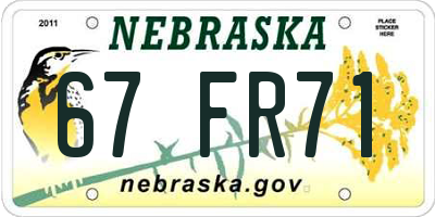 NE license plate 67FR71