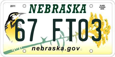 NE license plate 67FT03