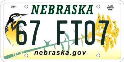 NE license plate 67FT07